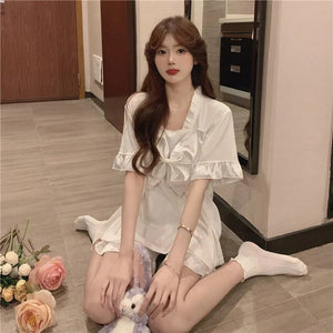 Women&#39;S 2 Piece Set Pajamas For Women Summer 2022 New Kawaii Pajamas Bow Short-Sleeved Shorts Loose Home Clothes Broek Sets