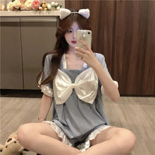 Load image into Gallery viewer, Women 2 Piece Set Pajamas For Women Summer 2022 New Kawaii Pajamas Bow Short-Sleeved Shorts Loose Home Clothes Broek Sets