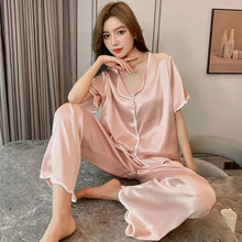 Load image into Gallery viewer, Women&#39;S 2 Piece Set Silk Pajamas Female Summer Short-Sleeved Shorts Cute Bow Anime Pajamas Thin Section Out Home Clothes