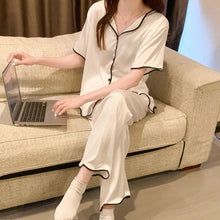Load image into Gallery viewer, Women&#39;S 2 Piece Set Silk Pajamas Female Summer Short-Sleeved Shorts Cute Bow Anime Pajamas Thin Section Out Home Clothes