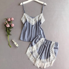 Load image into Gallery viewer, Women&#39;S Pajamas Set  Sexy Spaghetti Straps Lace Splicing V Neck Silk Night Shirt Female Casual Comfortable Solid Home Clothes