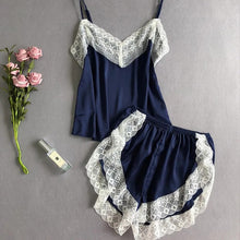 Load image into Gallery viewer, Women&#39;S Pajamas Set  Sexy Spaghetti Straps Lace Splicing V Neck Silk Night Shirt Female Casual Comfortable Solid Home Clothes