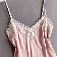 Load image into Gallery viewer, Women&#39;S Pajamas Set  Sexy Spaghetti Straps Lace Splicing V Neck Silk Night Shirt Female Casual Comfortable Solid Home Clothes