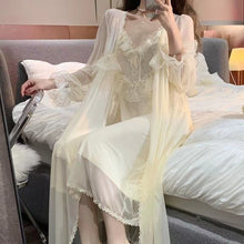 Load image into Gallery viewer, Women&#39;S Pajamas Sexy Lingerie Lace Hot Nightwear 2 Pcs Nightdress Robe Set Sleepwear Women Long Sleeve Female Bathrobe Homewear
