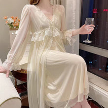 Load image into Gallery viewer, Women&#39;S Pajamas Sexy Lingerie Lace Hot Nightwear 2 Pcs Nightdress Robe Set Sleepwear Women Long Sleeve Female Bathrobe Homewear