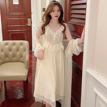 Load image into Gallery viewer, Women&#39;S Pajamas Sexy Lingerie Lace Hot Nightwear 2 Pcs Nightdress Robe Set Sleepwear Women Long Sleeve Female Bathrobe Homewear
