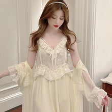 Load image into Gallery viewer, Women&#39;S Pajamas Sexy Lingerie Lace Hot Nightwear 2 Pcs Nightdress Robe Set Sleepwear Women Long Sleeve Female Bathrobe Homewear