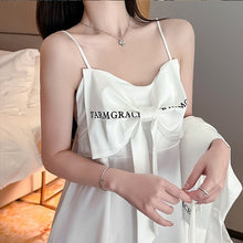 Load image into Gallery viewer, Women&#39;S Pajamas Sexy Sleepwear Set Woman 2 Pieces Summer Silk Shirt White Suspenders Nightdress Robe Satin Home Clothes Suit