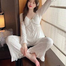 Load image into Gallery viewer, Women&#39;S Pajamas Summer Style Milk Silk Super Spicy Net Red Nightdress Long Sleeves With Chest Pad Suit Sexy Floral Home Service