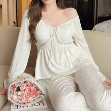 Load image into Gallery viewer, Women&#39;S Pajamas Summer Style Milk Silk Super Spicy Net Red Nightdress Long Sleeves With Chest Pad Suit Sexy Floral Home Service