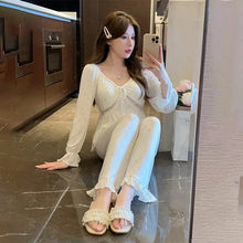 Load image into Gallery viewer, Women&#39;S Pajamas Summer Style Milk Silk Super Spicy Net Red Nightdress Long Sleeves With Chest Pad Suit Sexy Floral Home Service