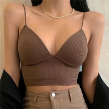 Load image into Gallery viewer, Women Seamless Crop Top Underwear Wire-Free V-Shaped Camisole Thin Straps Striped Solid Bralette Lingerie One-Piece Tube Tops
