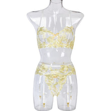 Load image into Gallery viewer, Women Sensual Lingerie Embroidery Lace Female Fancy Underwear Bloom Underwire Bra Suspender Belt Thong Set Erotic Apparel