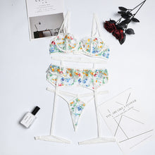 Load image into Gallery viewer, Women Sensual Lingerie Sexy Underwear Lace Floral Embroidery Mesh Transparent Bra Thongs Erotic Sets Exotic Costumes