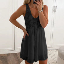 Load image into Gallery viewer, Women Sexy A-Line Solid V-Neck Sleeveless Lace Patchwork Casual Dress Women Tank Vest Mini Dress White Black Dress платье летнее