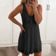Load image into Gallery viewer, Women Sexy A-Line Solid V-Neck Sleeveless Lace Patchwork Casual Dress Women Tank Vest Mini Dress White Black Dress платье летнее