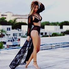 Load image into Gallery viewer, Women Sexy Bikini Cover Up Beach Dress Summer Black White Lace Kimono Boho Long Maxi Dress Loose Swimsuit