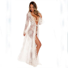 Load image into Gallery viewer, Women Sexy Bikini Cover Up Beach Dress Summer Black White Lace Kimono Boho Long Maxi Dress Loose Swimsuit