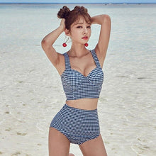 Load image into Gallery viewer, Women Sexy Bikini Set Vintage Plaid Back Tie Bow Ladies Beachwear High Waist Split Push-Up Padded Steel Ring Female Suits