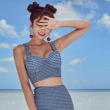 Load image into Gallery viewer, Women Sexy Bikini Set Vintage Plaid Back Tie Bow Ladies Beachwear High Waist Split Push-Up Padded Steel Ring Female Suits