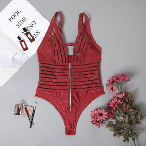 Women Sexy Bodysuits Corset Deep V-Neck  Bra Transparent Erotic Costumes Sensual Shaping Lingerie Zipper Jumpsuit
