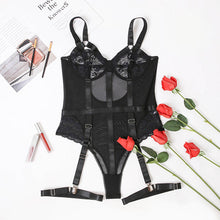 Load image into Gallery viewer, Women Sexy Bodysuits Corset Lace Embroidery Mesh Underwear Push Up Bra Erotic Costumes Sensual Lingerie Leg Garters Jumpsuit