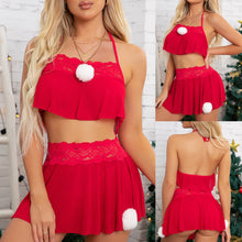 Load image into Gallery viewer, Women Sexy Christmas Festival Red Hollow Lingerie Thong Set Nightdress Underwear Plush Christmas Sexy Two-piece Sexy Lingerie