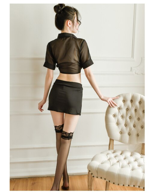 Women Sexy Cosplay Lingerie secretary Uniform teacher Set Ladies Sexy Costume Female boss Dress Lace Miniskirt Erotic Hip skirt