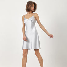 Load image into Gallery viewer, Women Sexy Deep V Neck Satin Dresses Spaghetti Strap Pajamas Party Dress 2020 Elegant Solid Color Female Dress Homewear Vestidos