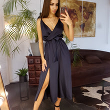 Load image into Gallery viewer, Women Sexy Deep V-neck Spaghetti Strap Dress Sashes Sleeveless Mid Length Party Dress 2021 Summer Fashion Vintage Elegant Dress