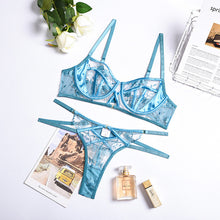 Load image into Gallery viewer, Women Sexy Embroidery Sensual Lingerie Underwear Lace Exotic Costumes Underwire Bra and Brief Sets Perspective Erotic Underwear