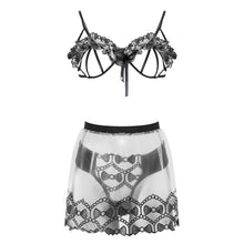 Load image into Gallery viewer, Women Sexy Embroidery Underwear See Through Erotic Costumes Hollow Out Bra Thong Transparent Skirt 3 Pieces Exotic Lingerie Set