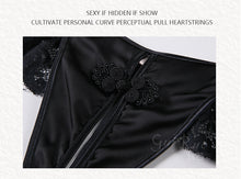 Load image into Gallery viewer, Women Sexy Erotic Lingerie Set Exotic Apparel Satin Lace See-through Porno Backless Chinese Bellyband Crotchless Thong Suit