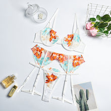 Load image into Gallery viewer, Women Sexy Floral Embroidery Underwear 4 Pieces Set Erotic Bra and Brief Set with Garters Sensual Lingerie Lace Female Underwear
