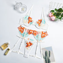 Load image into Gallery viewer, Women Sexy Floral Embroidery Underwear 4 Pieces Set Erotic Bra and Brief Set with Leg Garters Sensual Lingerie Lace Female Set