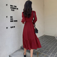 Load image into Gallery viewer, Women Sexy French Dress V-neck Gentle Korean Temperament Long-Sleeve Fashion White Fairy Dresses Chiffon Autumn Midi Dress
