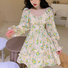 Load image into Gallery viewer, Women Sexy French Floral Dress Gentle Chiffon Korean V-Neck Retro Niche Dress Fashion Thin Temperamen Spring Autumn Midi Dress
