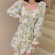 Load image into Gallery viewer, Women Sexy French Floral Dress Gentle Chiffon Korean V-Neck Retro Niche Dress Fashion Thin Temperamen Spring Autumn Midi Dress