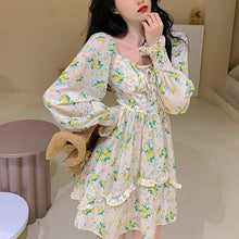 Load image into Gallery viewer, Women Sexy French Floral Dress Gentle Chiffon Korean V-Neck Retro Niche Dress Fashion Thin Temperamen Spring Autumn Midi Dress