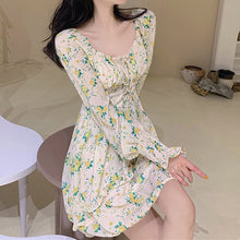 Load image into Gallery viewer, Women Sexy French Floral Dress Gentle Chiffon Korean V-Neck Retro Niche Dress Fashion Thin Temperamen Spring Autumn Midi Dress