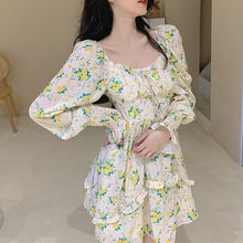 Load image into Gallery viewer, Women Sexy French Floral Dress Gentle Chiffon Korean V-Neck Retro Niche Dress Fashion Thin Temperamen Spring Autumn Midi Dress
