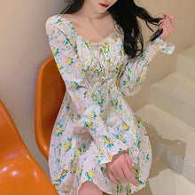 Load image into Gallery viewer, Women Sexy French Floral Dress Gentle Chiffon Korean V-Neck Retro Niche Dress Fashion Thin Temperamen Spring Autumn Midi Dress