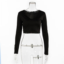 Load image into Gallery viewer, Women Sexy Harajuku T Shirt V Neck Tees Long Sleeve Top Cropped Tops Women Teeshirt Summer Casual Tops Red White Fashion 2021