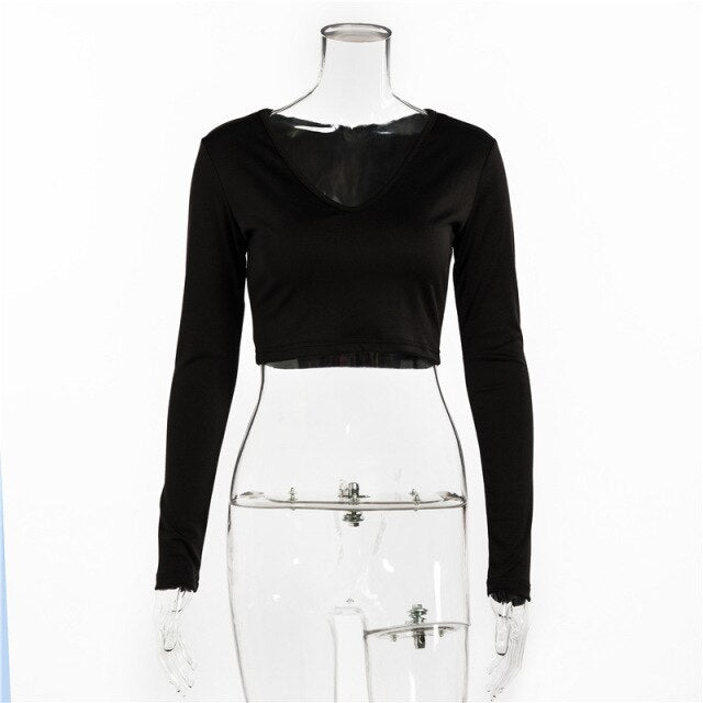 Women Sexy Harajuku T Shirt V Neck Tees Long Sleeve Top Cropped Tops Women Teeshirt Summer Casual Tops Red White Fashion 2021