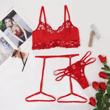 Load image into Gallery viewer, Women Sexy Heart Embroidery Underwear 3 Pieces Set Erotic Bra and Brief Set Garters Leg Belt Sensual Lingerie Exotic Suit
