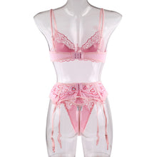 Load image into Gallery viewer, Women Sexy Heart-Shaped Embroidery Underwear See-Through Erotic Bow-Knot Bra and Briefs Set Sensual Lingerie 3 Pieces Set