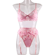 Load image into Gallery viewer, Women Sexy Heart-Shaped Embroidery Underwear See-Through Erotic Bow-Knot Bra and Briefs Set Sensual Lingerie 3 Pieces Set