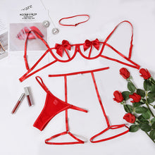 Load image into Gallery viewer, Women Sexy Hollow Out Underwear 4 Pieces Set Erotic Bra and Brief Sets with Garters Bow-Knot Sensual Lingerie Lace Exotic Suit