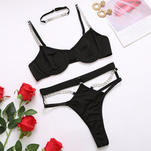 Load image into Gallery viewer, Women Sexy Lingerie 3 Pieces Underwear Set with Metal Choker Bra and Briefs See-Through Panties Erotic Sensual Underwear