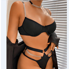 Load image into Gallery viewer, Women Sexy Lingerie 3 Pieces Underwear Set with Metal Choker Bra and Briefs See-Through Panties Erotic Sensual Underwear